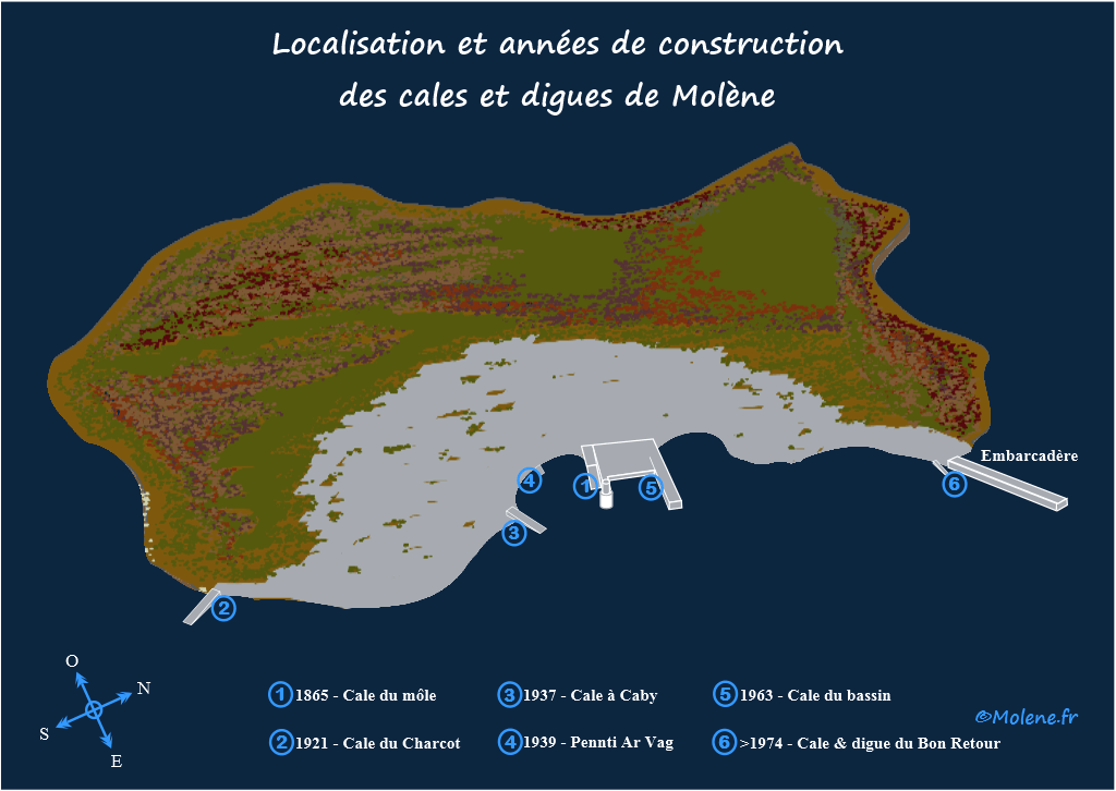 carte des cales et digues à Molène